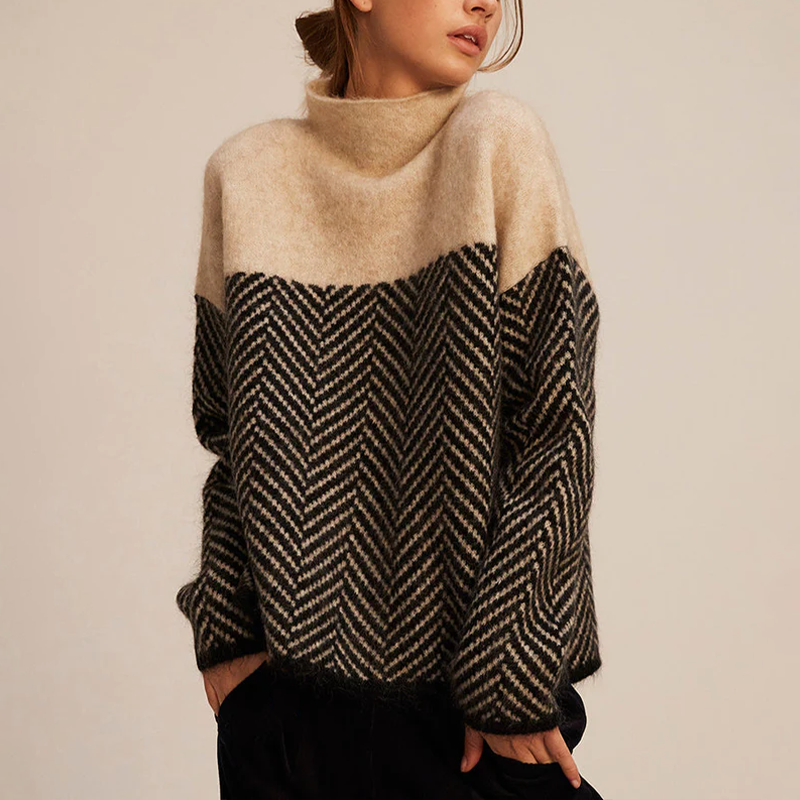 Nell Chevron Knit Roll Neck Sweater