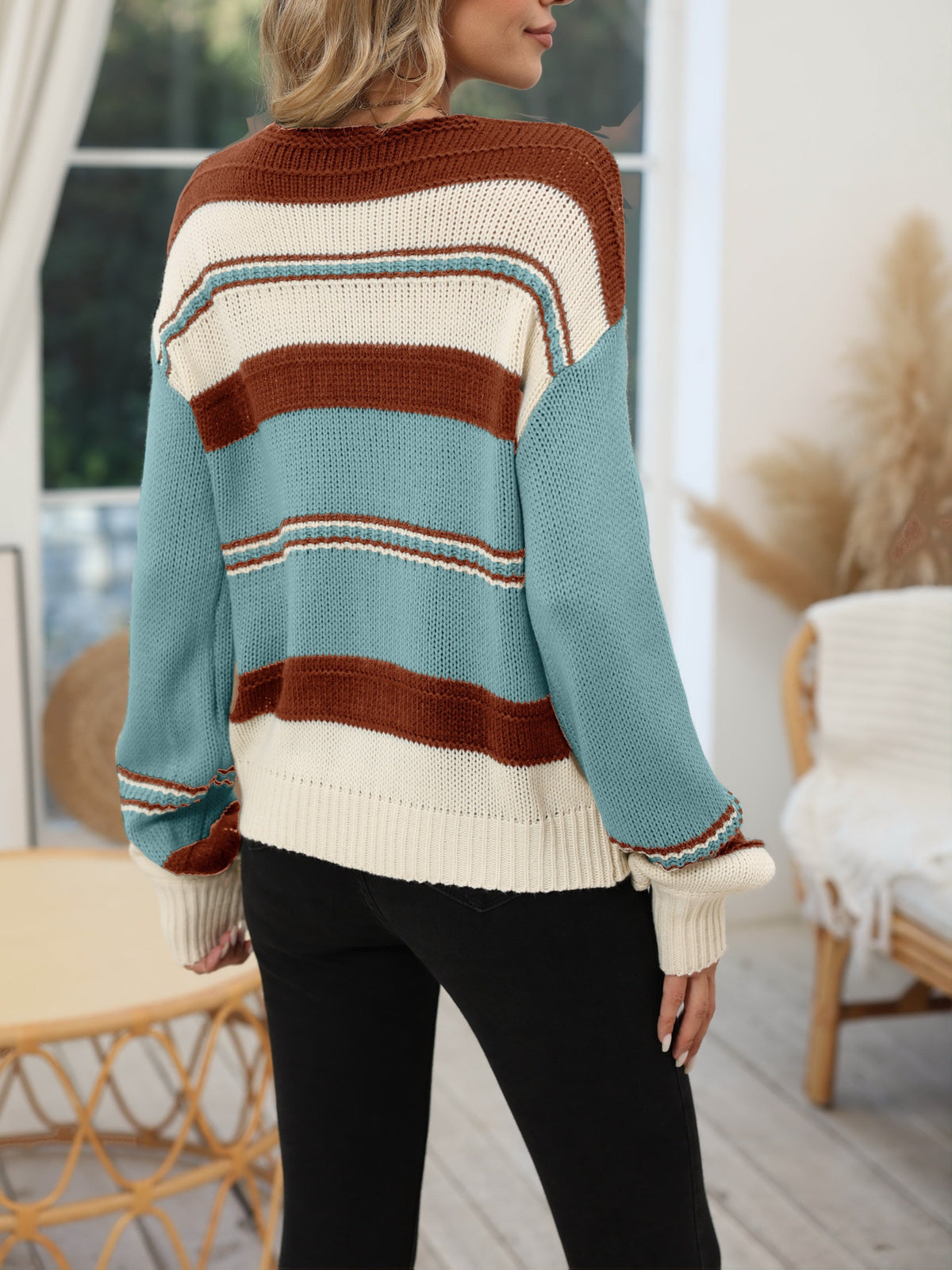 Valeska-Claire Striped V-Neck Sweater