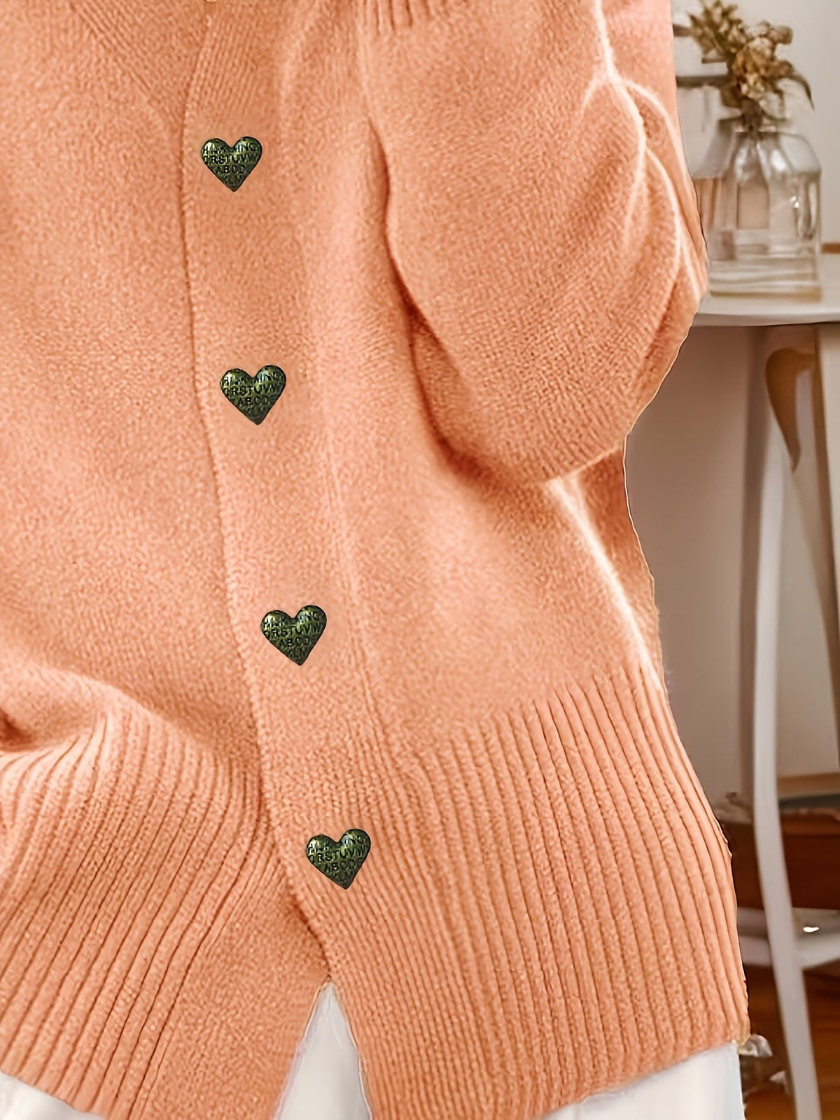 Carys Heart Button V-Neck Cardigan