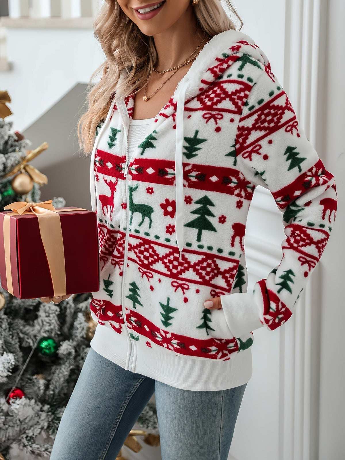 Agatha-Jane Christmas Print Fleece Hoodie