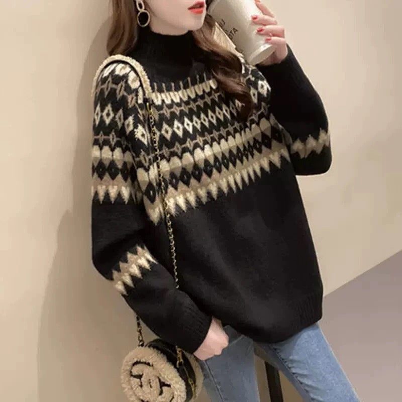 Lottie-Anne Geometric Mock Neck Sweater