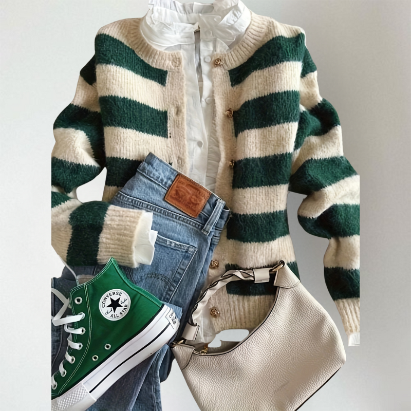 Ariella Striped Button Cardigan