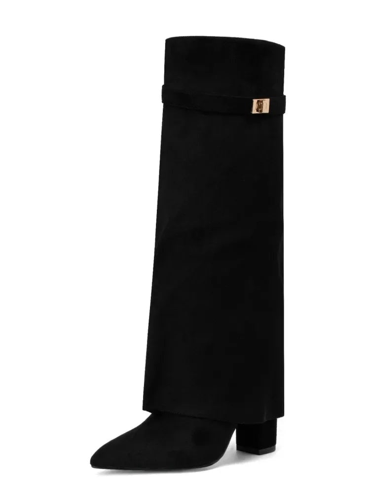 Natalia | Women's Suede Tall Boots Knee High Buckle