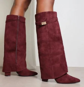 Natalia | Women's Suede Tall Boots Knee High Buckle