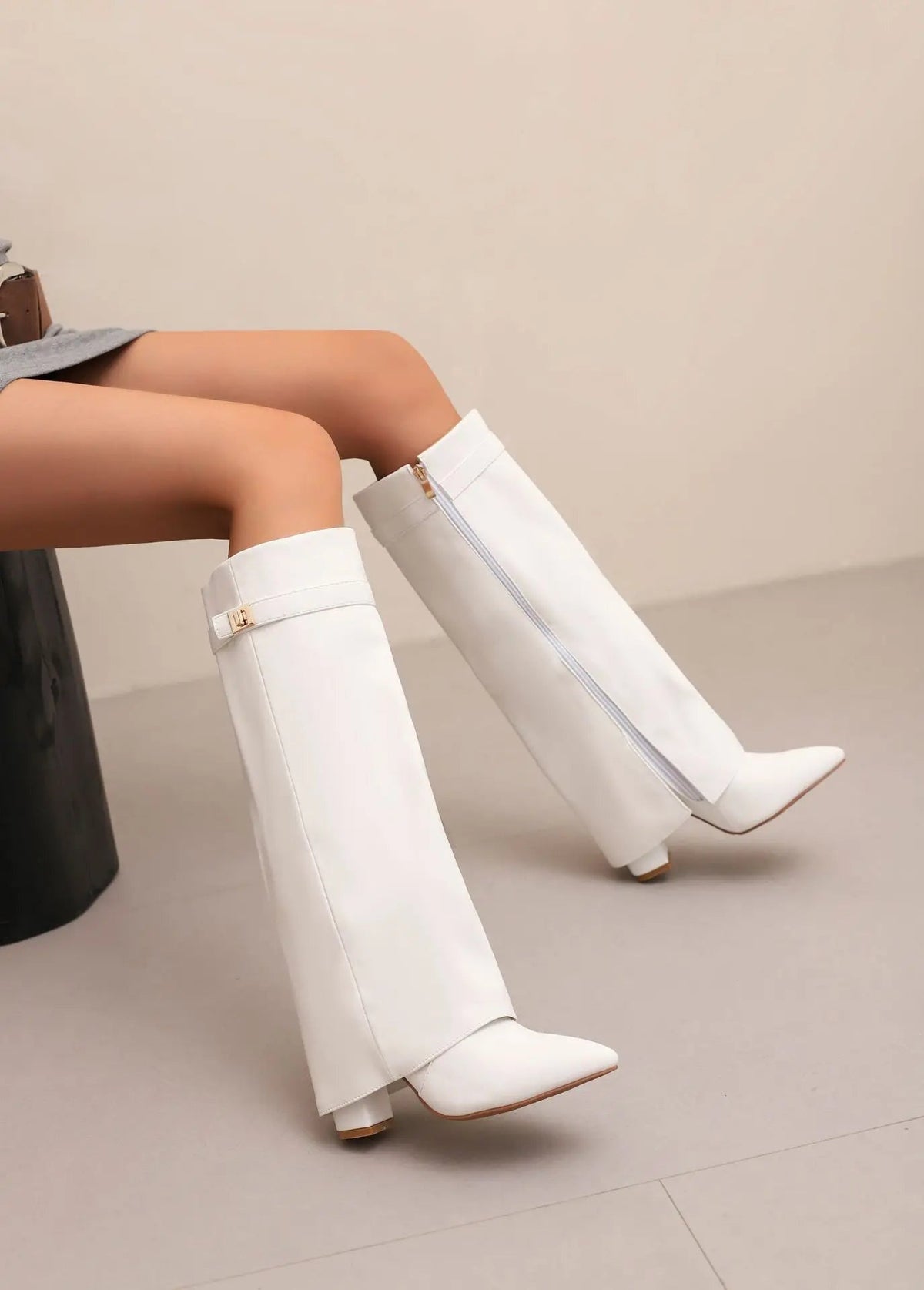 Natalia | Women's Suede Tall Boots Knee High Buckle