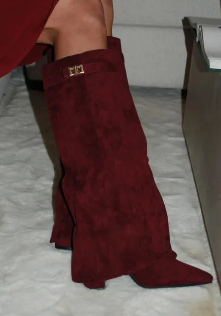 Natalia | Women's Suede Tall Boots Knee High Buckle