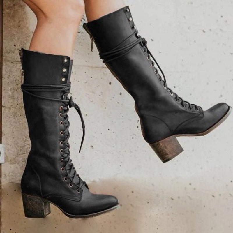 Diana | Women's Leather Lace Up Boots Tall Knee High Heeled