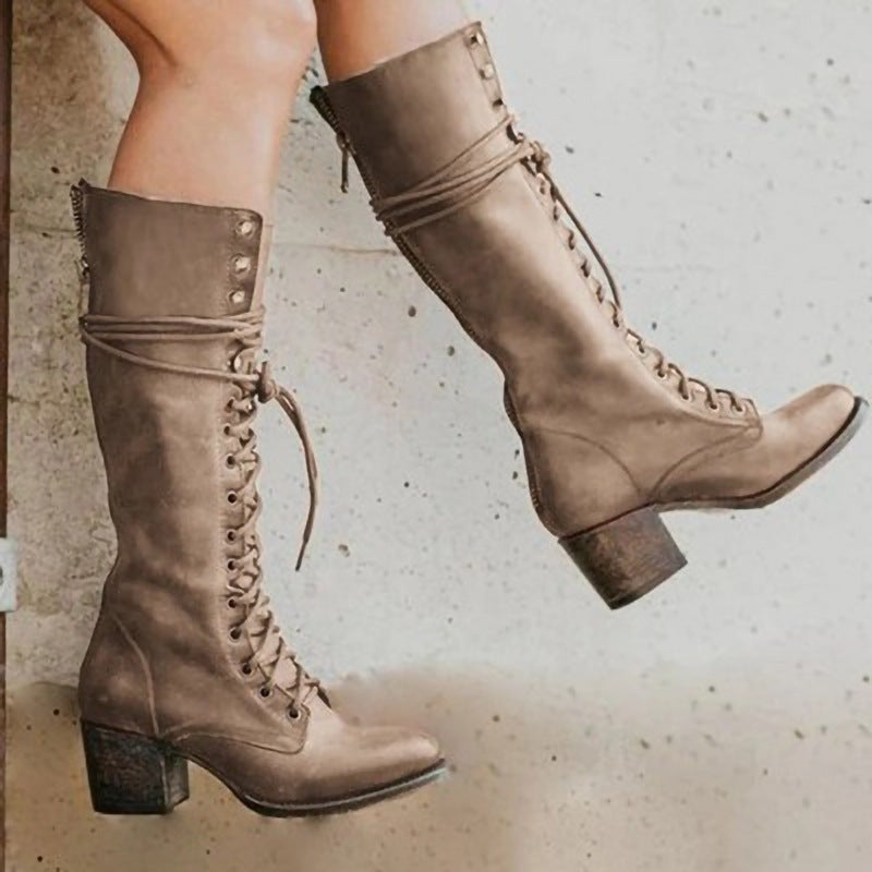 Diana | Women's Leather Lace Up Boots Tall Knee High Heeled