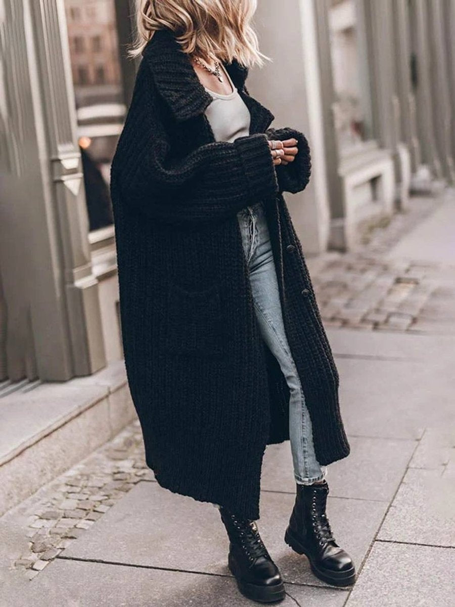 Aurora | Women's Long Oversized Sweater Coat Lapel Collar Pockets