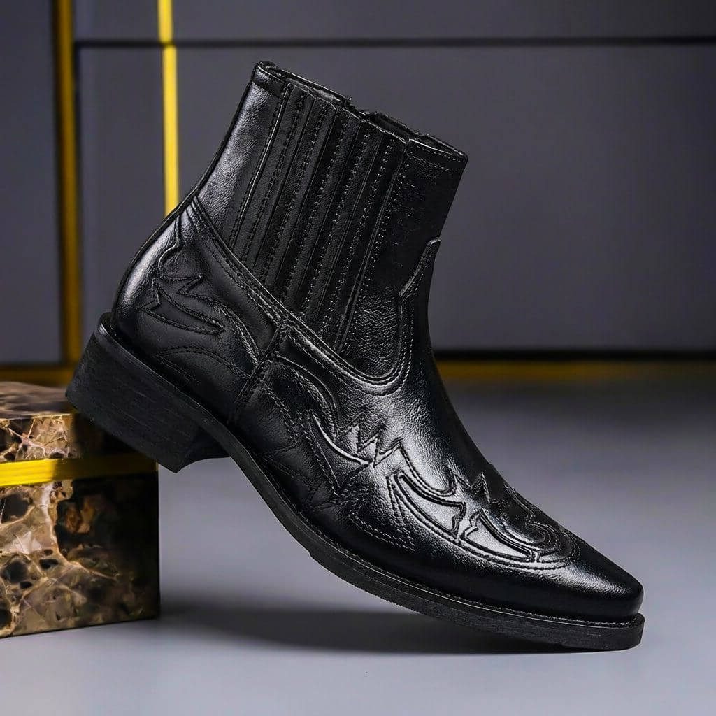 Embossed Leather Cowboy Boots for Men