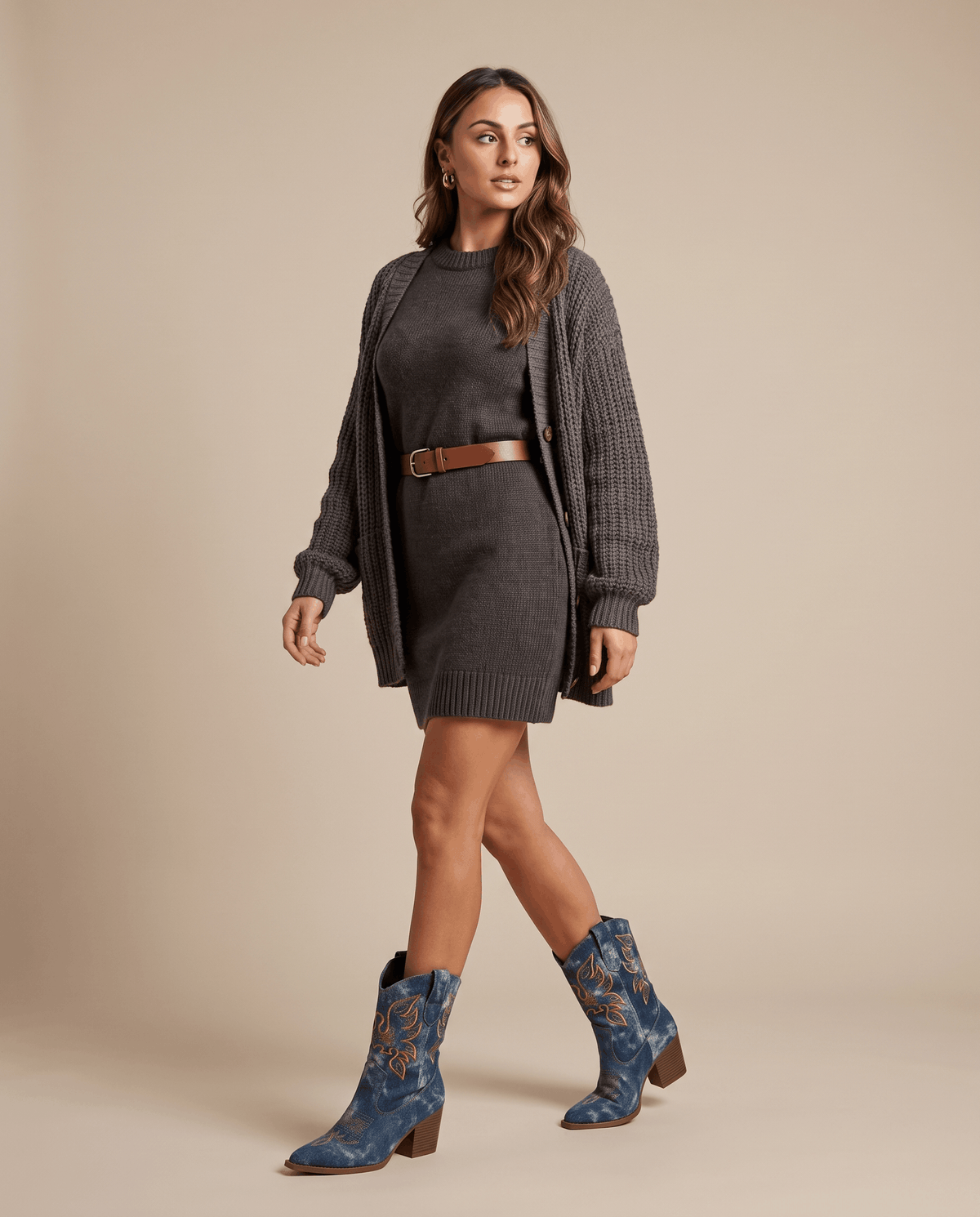 Embroidered Ankle Cowboy Boots – Washed Denim-Look, Block Heel & Pointed Toe | Orla