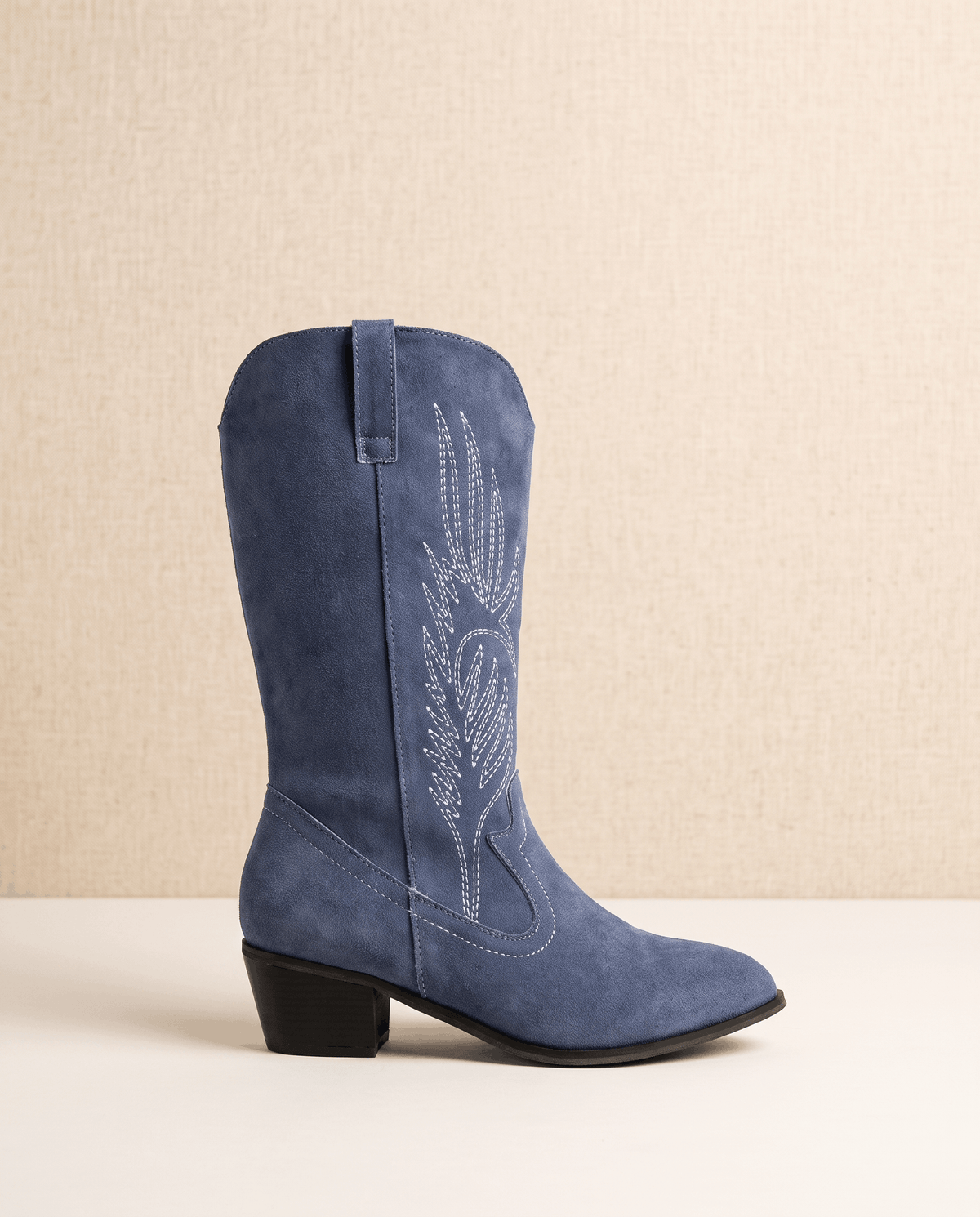 Embroidered Suede Cowboy Boots – Mid-Calf, Block Heel & Pointed Toe | Lucie