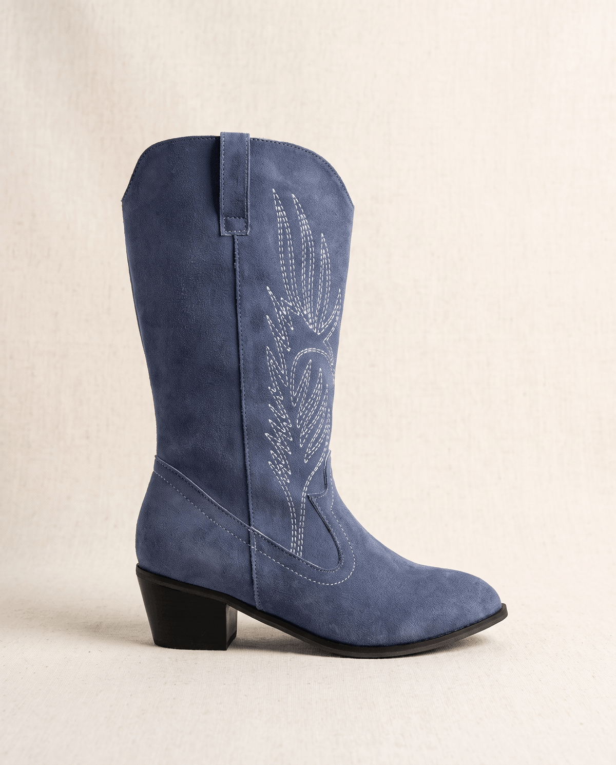 Embroidered Suede Cowboy Boots – Mid-Calf, Block Heel & Pointed Toe | Lucie