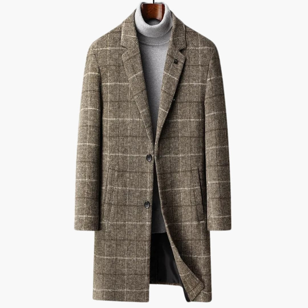 Zachary | Men's Plaid Long Wool Blend Winter Coat Lapel Collar Overcoat