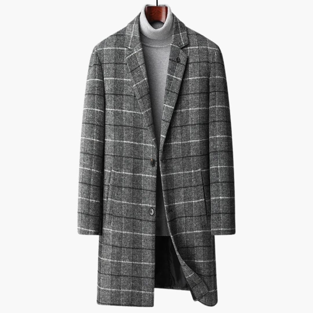 Zachary | Men's Plaid Long Wool Blend Winter Coat Lapel Collar Overcoat