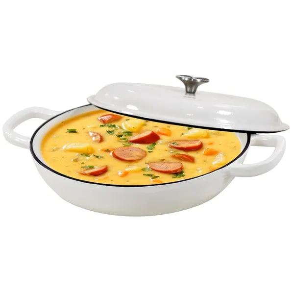 Enameled Cast Iron Braiser with Lid Round Braising Cookware Pan 12-Inch Shallow Oven Safe Pot