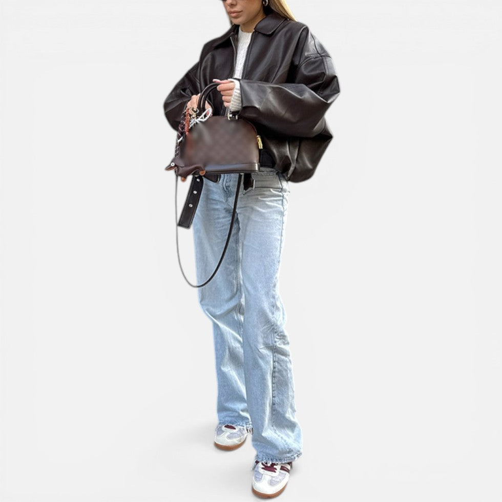 Nevena | Buckle Belt Oversized Leather Jacket