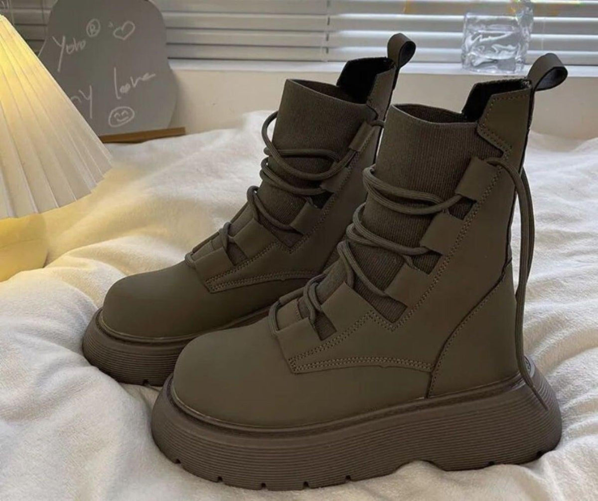 Rosalie | Women's Platform Combat Boots Lace Up Buckles Ankle