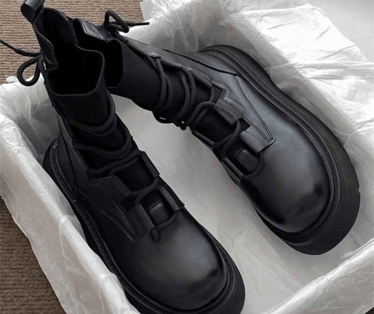 Rosalie | Women's Platform Combat Boots Lace Up Buckles Ankle