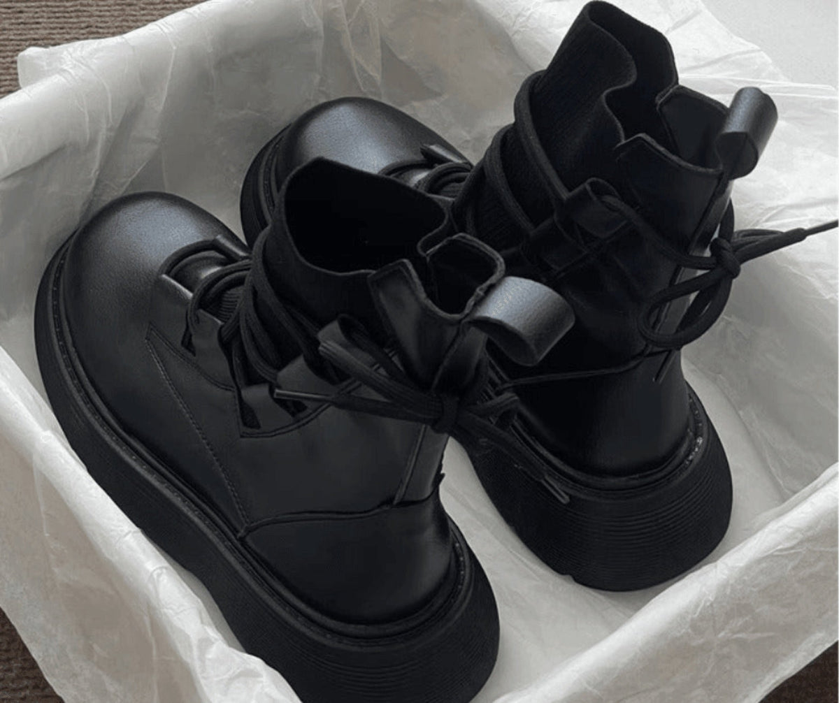 Rosalie | Women's Platform Combat Boots Lace Up Buckles Ankle