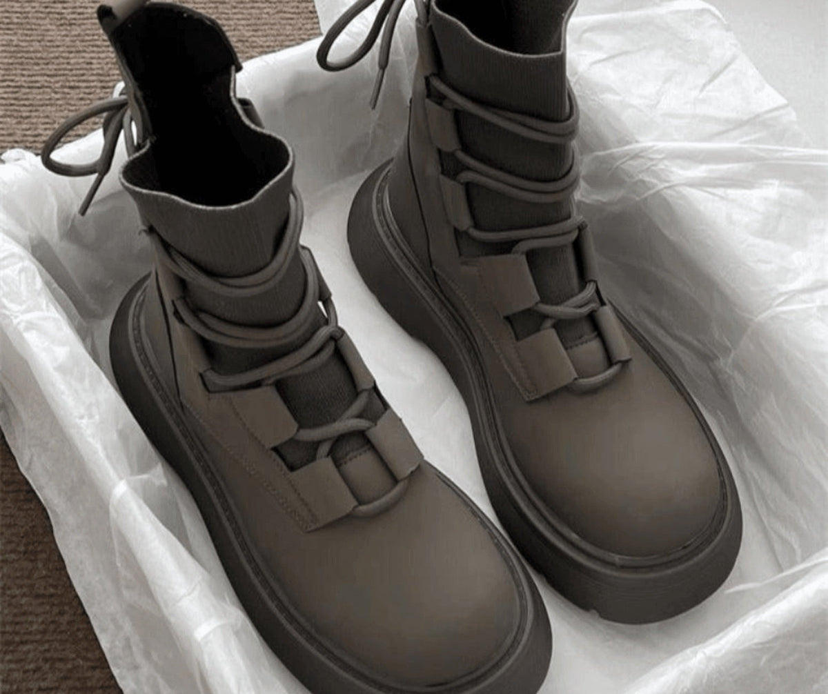 Rosalie | Women's Platform Combat Boots Lace Up Buckles Ankle