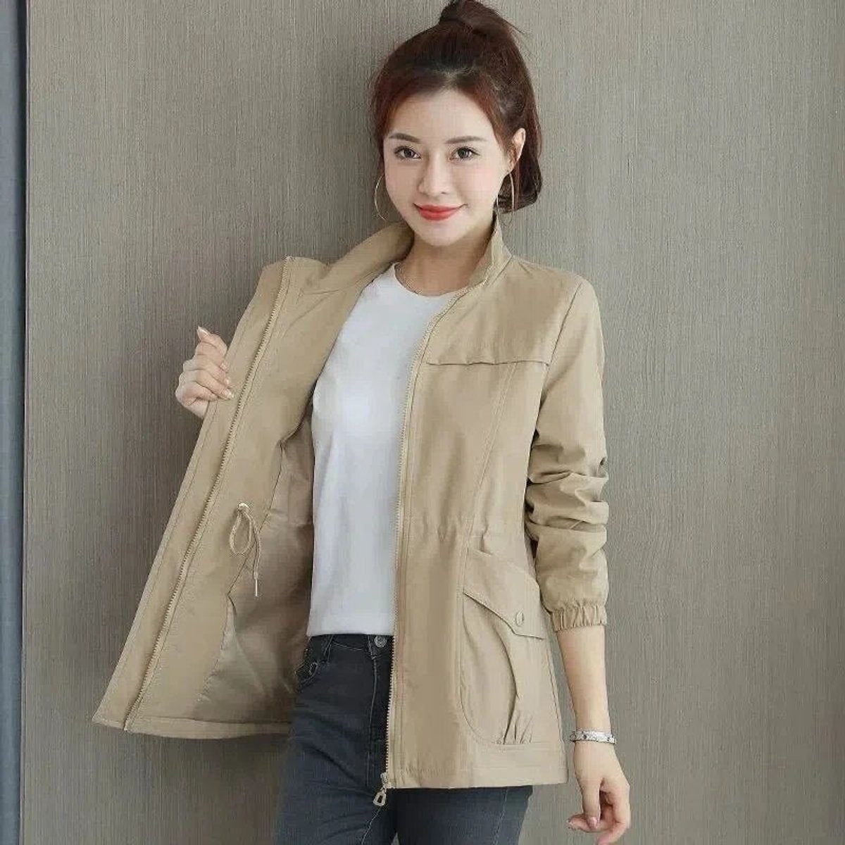 Sophia | Women's Lightweight Military Jacket Zip Up Adjustable Waist