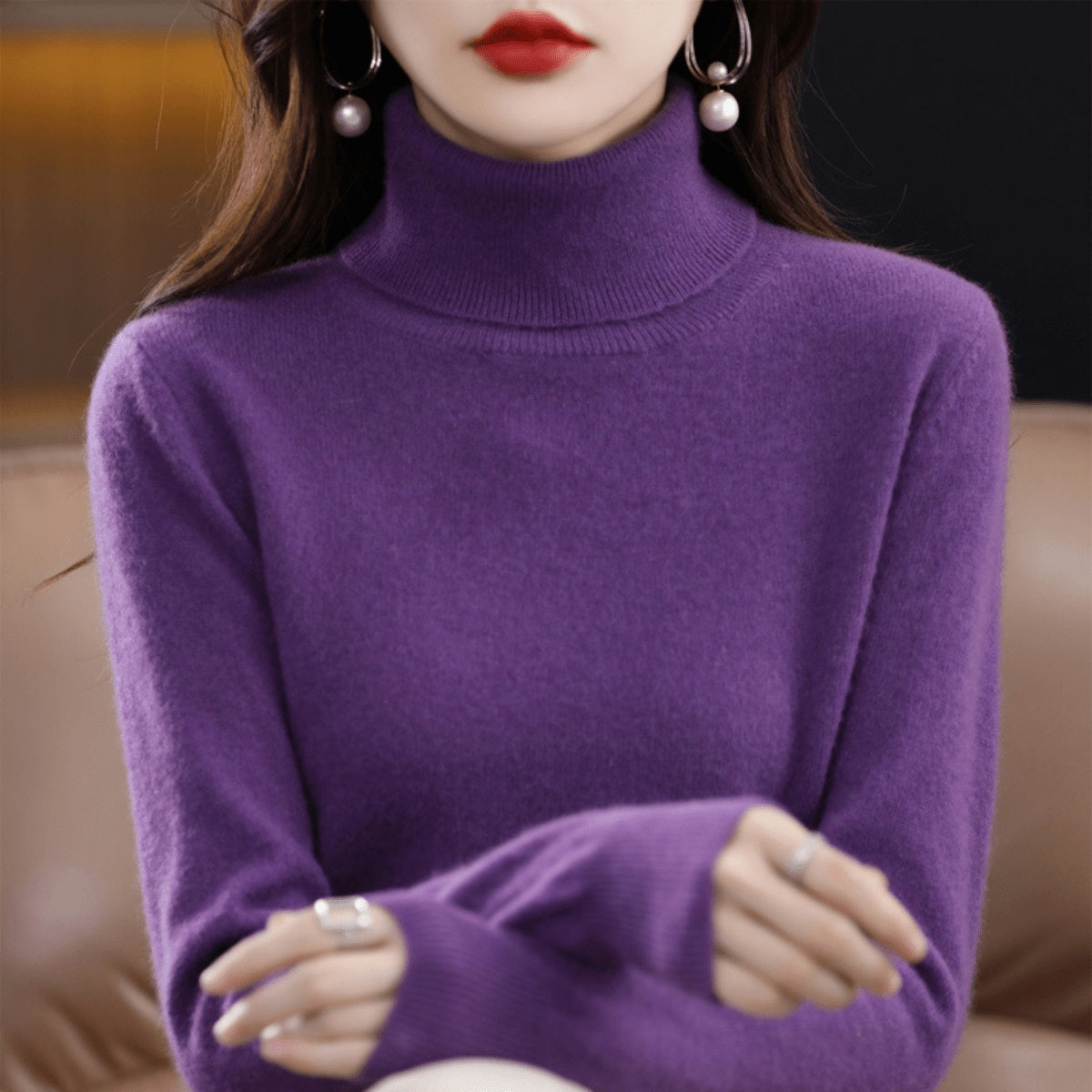 Phoebe | Women's Knit Turtleneck Sweater Long Sleeve