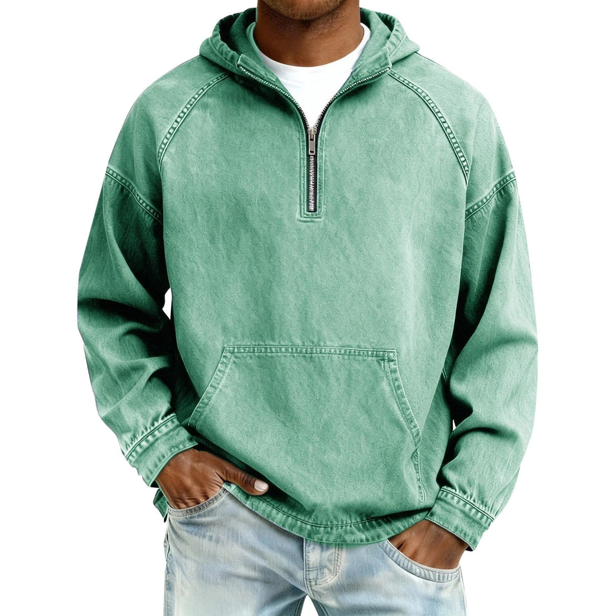 Ethan - Men's Faded Half-Zip Hooded Pullover