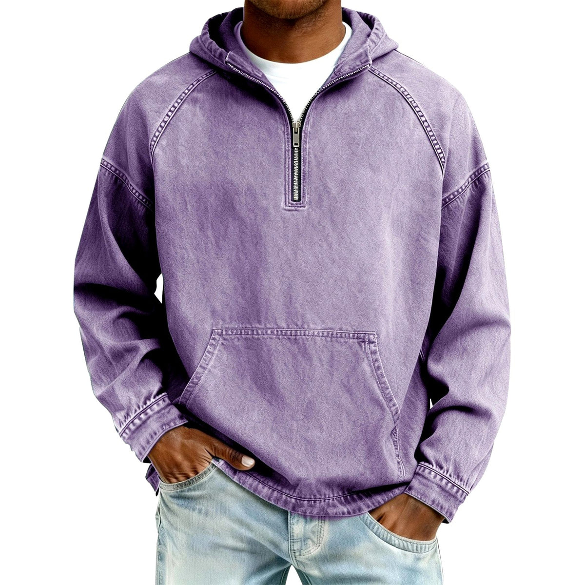 Ethan - Men's Faded Half-Zip Hooded Pullover