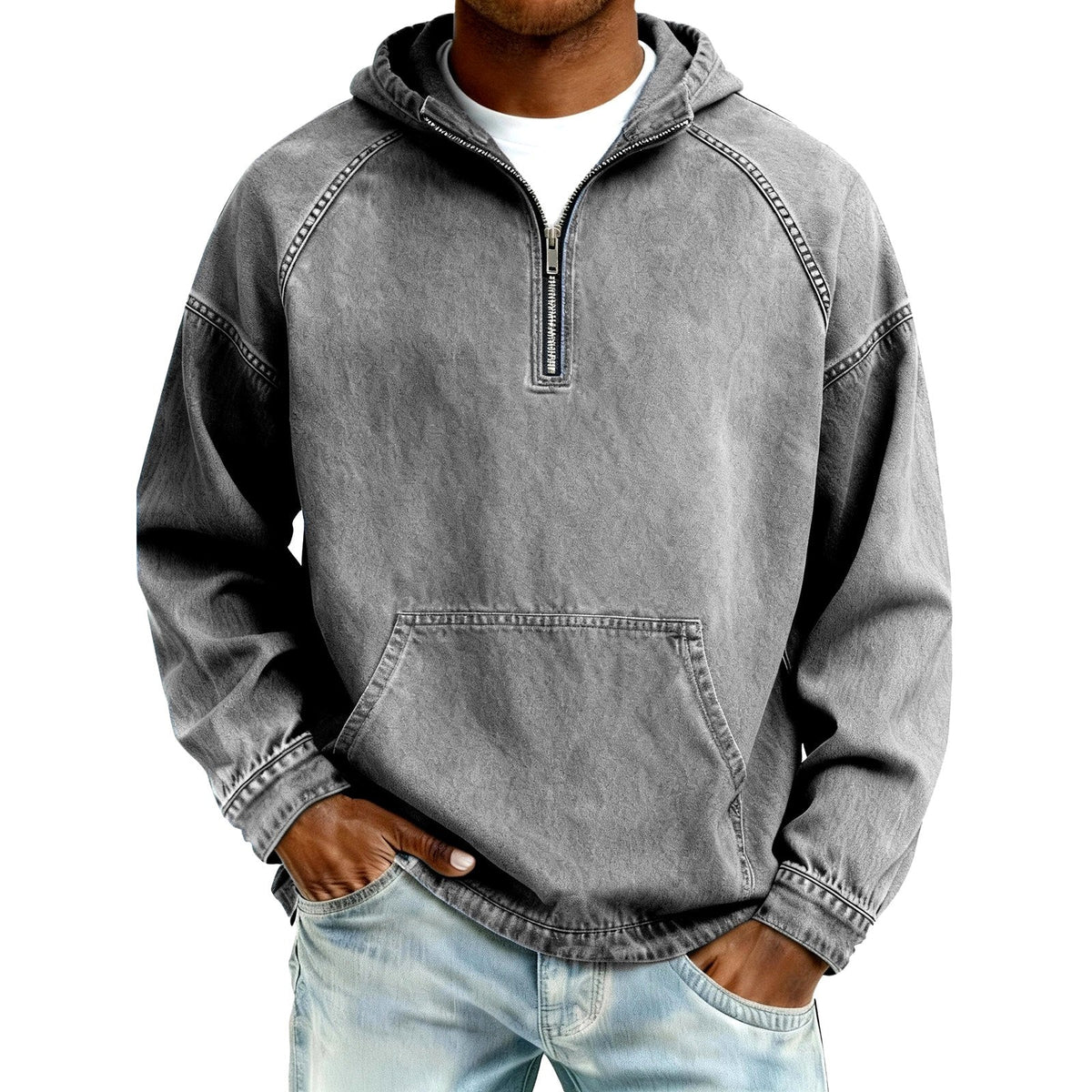 Ethan - Men's Faded Half-Zip Hooded Pullover