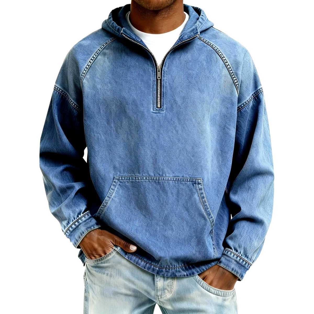 Ethan - Men's Faded Half-Zip Hooded Pullover