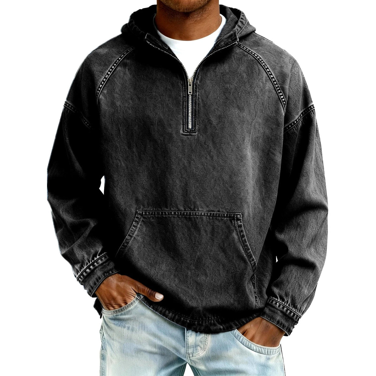 Ethan - Men's Faded Half-Zip Hooded Pullover