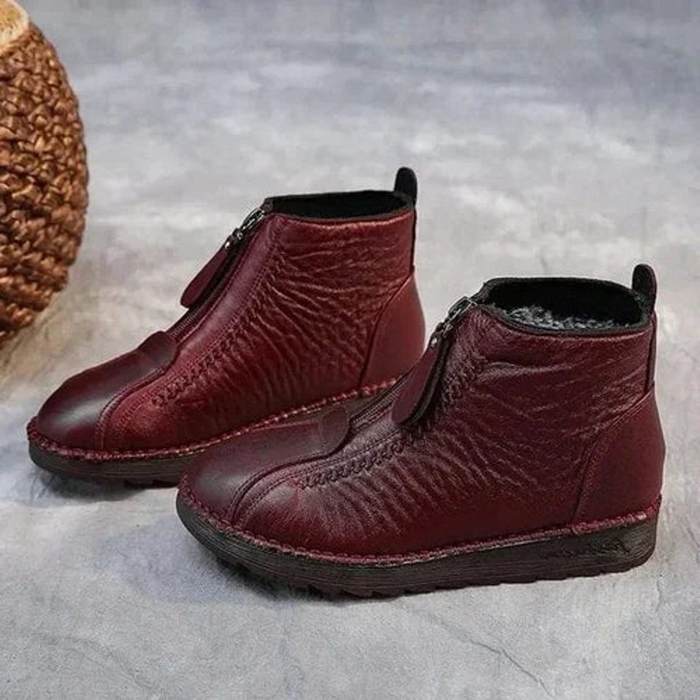Women's Fleece Lined Ankle Boots | Leather Side Zip Booties