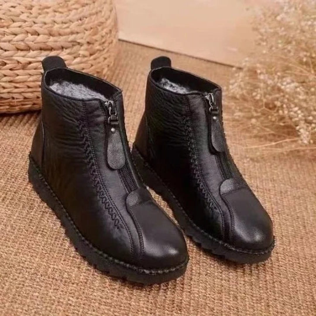 Women's Fleece Lined Ankle Boots | Leather Side Zip Booties