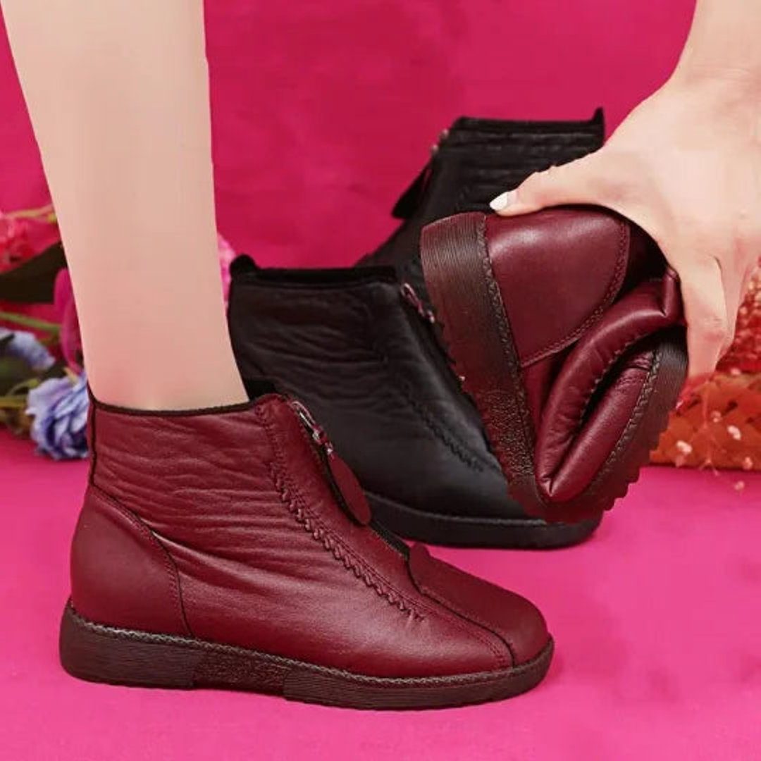 Women's Fleece Lined Ankle Boots | Leather Side Zip Booties