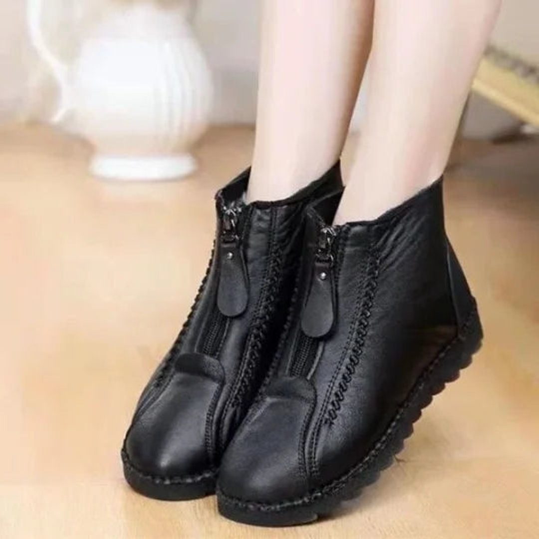 Women's Fleece Lined Ankle Boots | Leather Side Zip Booties