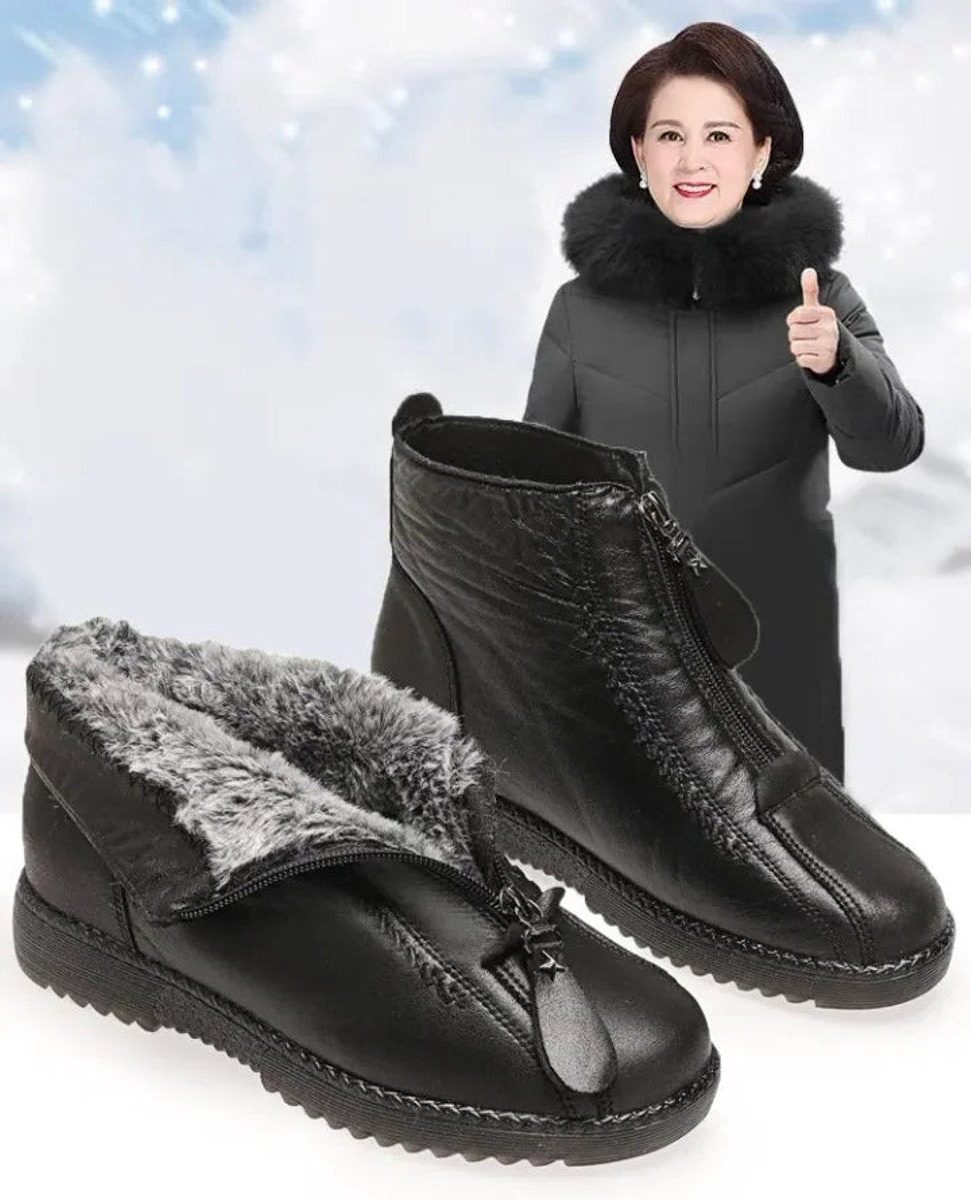 Women's Fleece Lined Ankle Boots | Leather Side Zip Booties