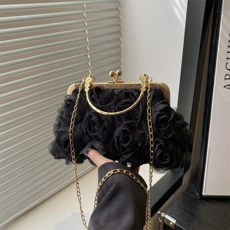Evening Clutch | Floral Embellished & Removable Chain Strap