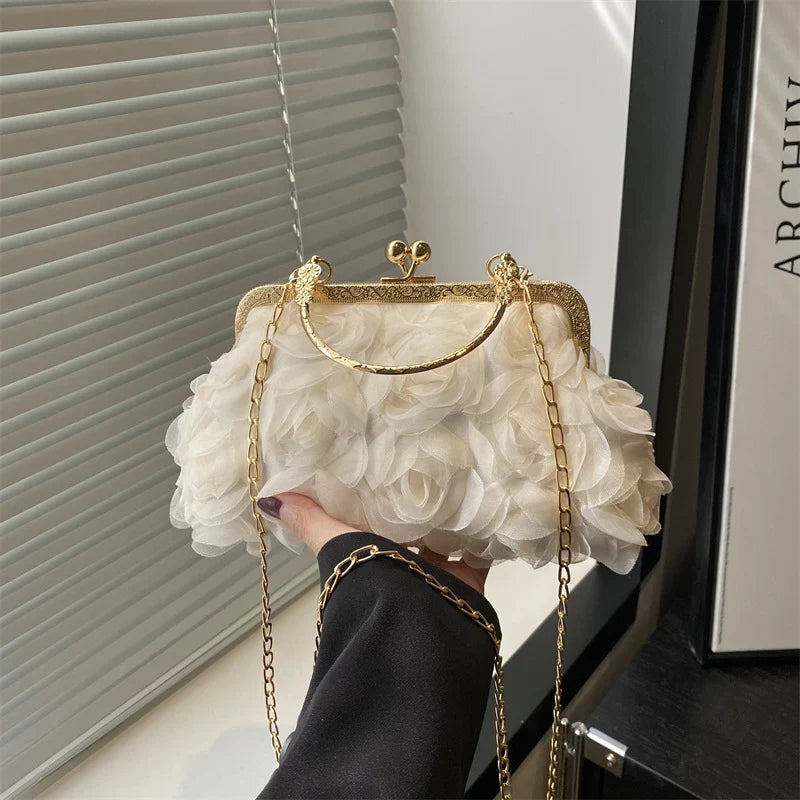 Evening Clutch | Floral Embellished & Removable Chain Strap
