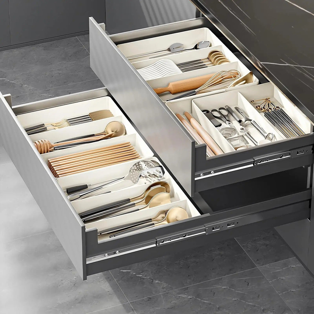 Expandable Drawer Organizer with Adjustable Compartments for Kitchen Utensils