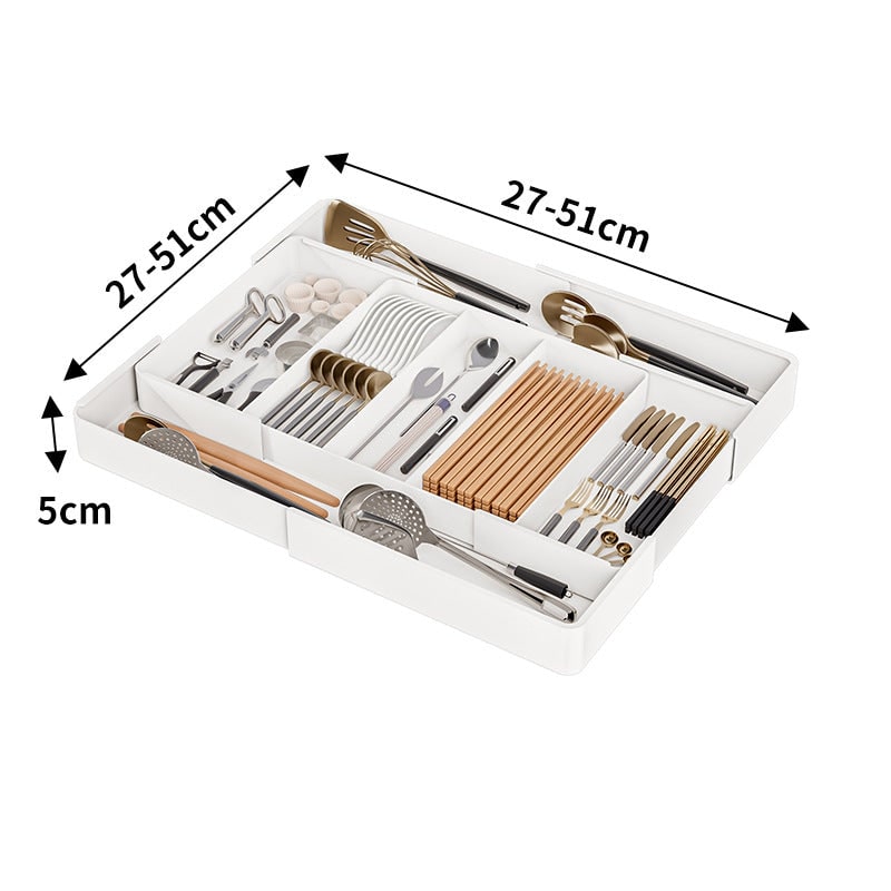 Expandable Drawer Organizer with Adjustable Compartments for Kitchen Utensils