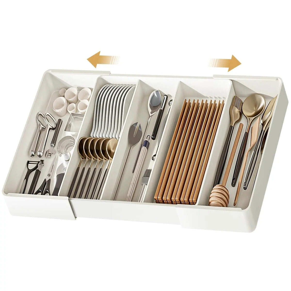 Expandable Drawer Organizer with Adjustable Compartments for Kitchen Utensils