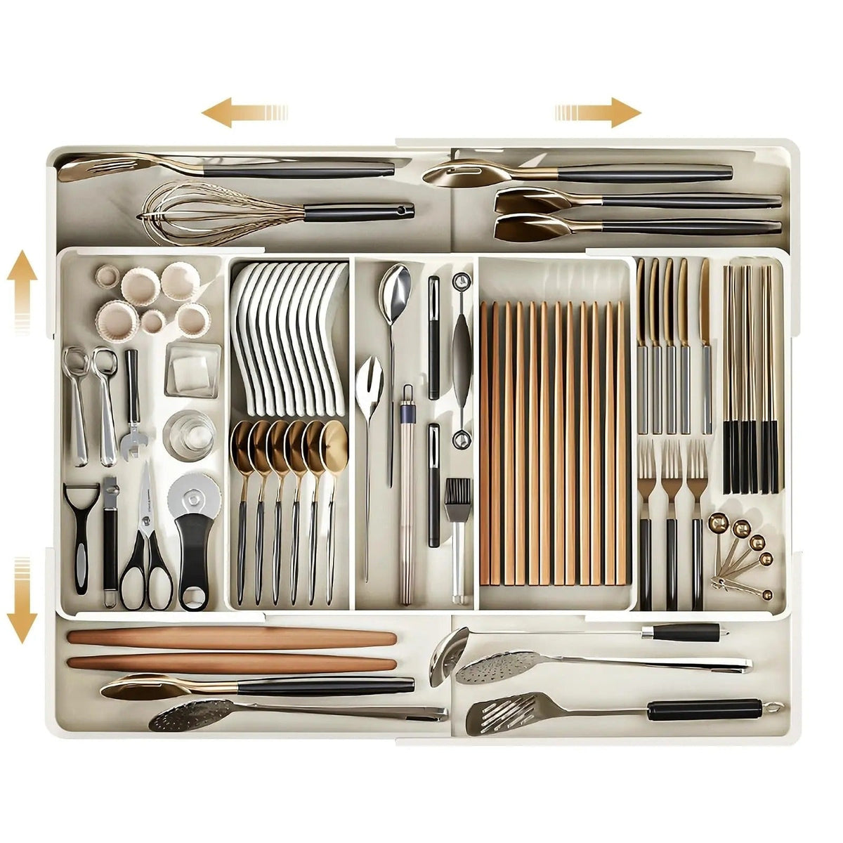 Expandable Drawer Organizer with Adjustable Compartments for Kitchen Utensils
