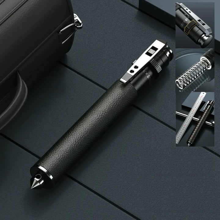 Expandable Self Defense Baton with Telescopic Steel Shaft and Push Button Deployment