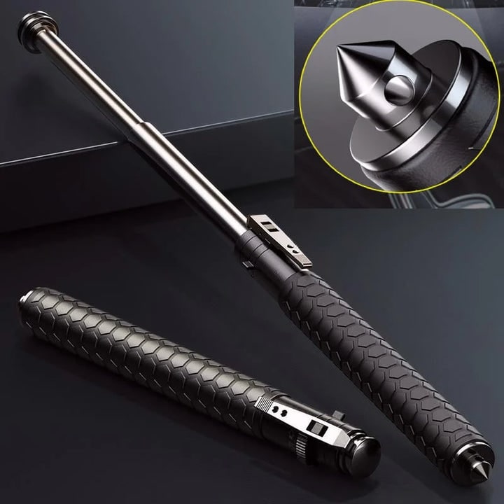 Expandable Self Defense Baton with Telescopic Steel Shaft and Push Button Deployment