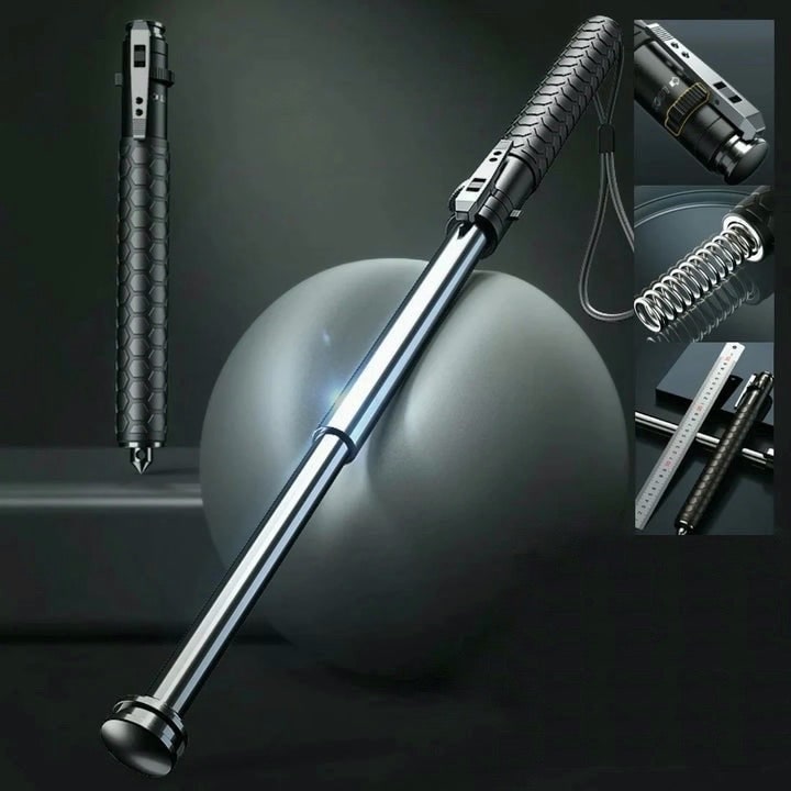 Expandable Self Defense Baton with Telescopic Steel Shaft and Push Button Deployment