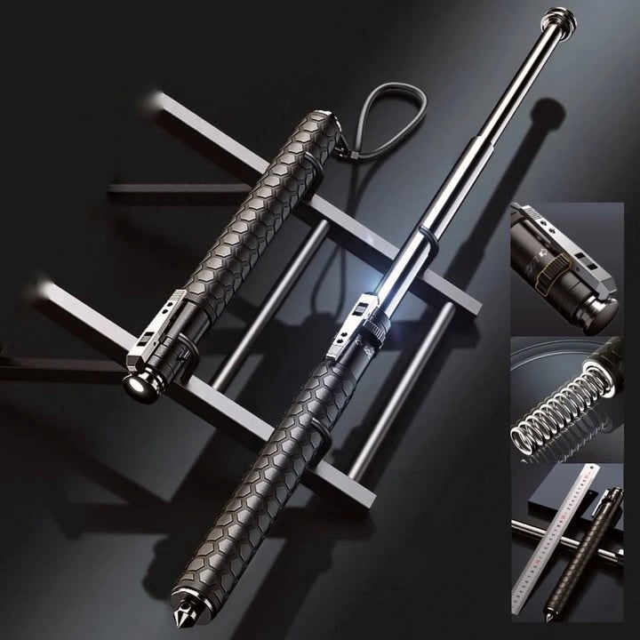 Expandable Self Defense Baton with Telescopic Steel Shaft and Push Button Deployment