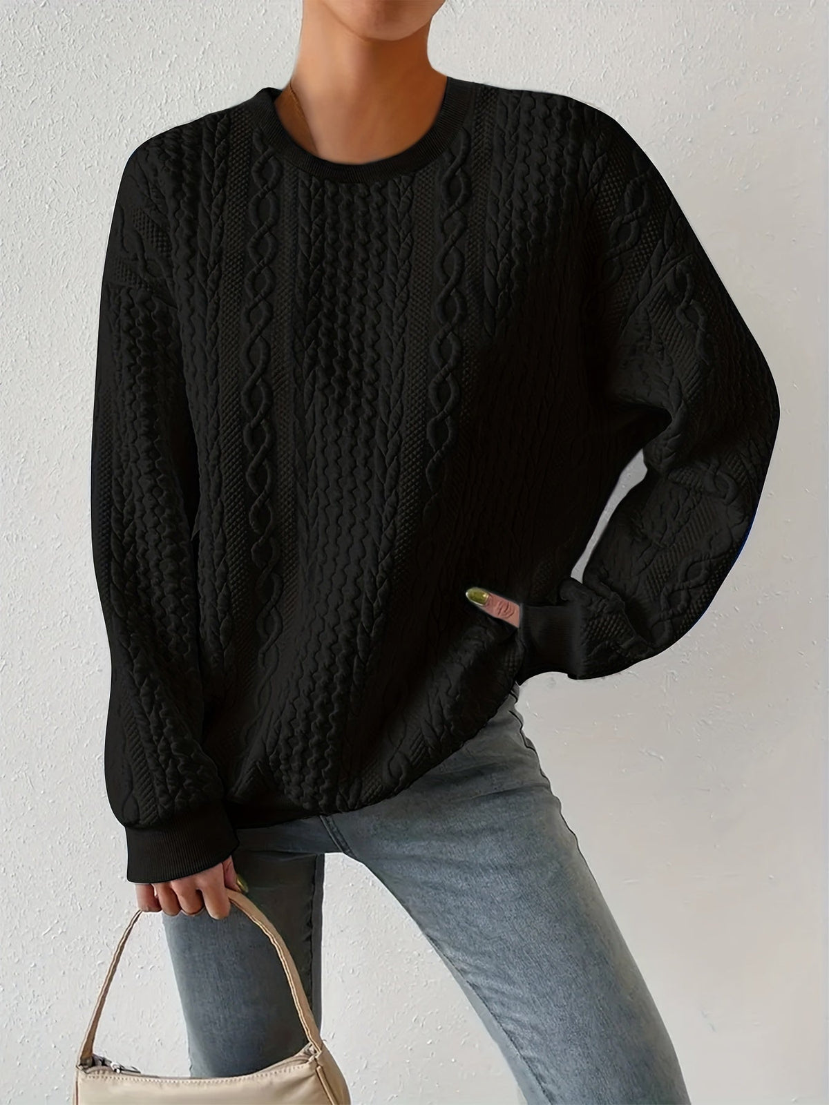 Women's Cable-Knit Sweatshirt with Crewneck
