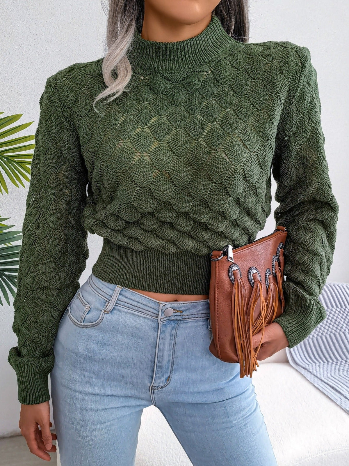 Melanie | Cropped Textured Knit Winter Sweater