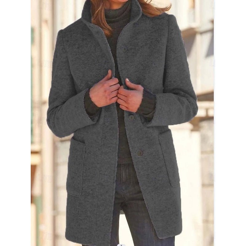 Women's Tailored Wool Blend Trench Coat | Stand Collar